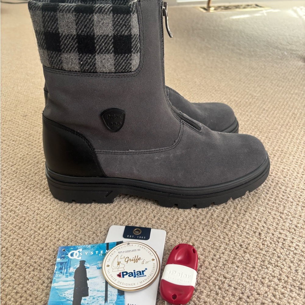 NWT Pajar Shearling Charcoal and Black Plaid Boots